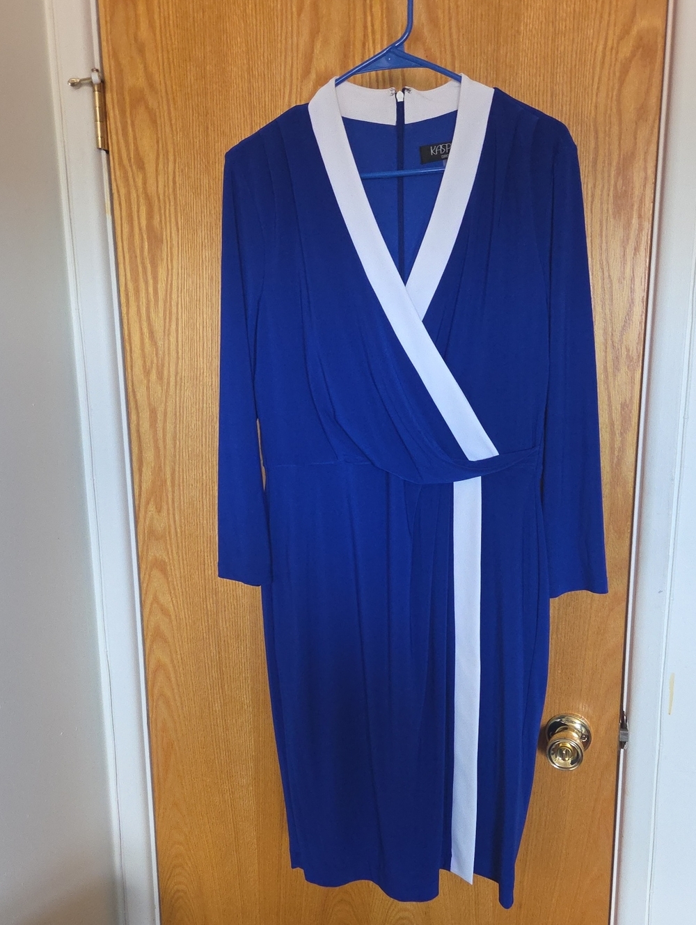 Kasper Cobalt Blue Wrap Dress with White Trim